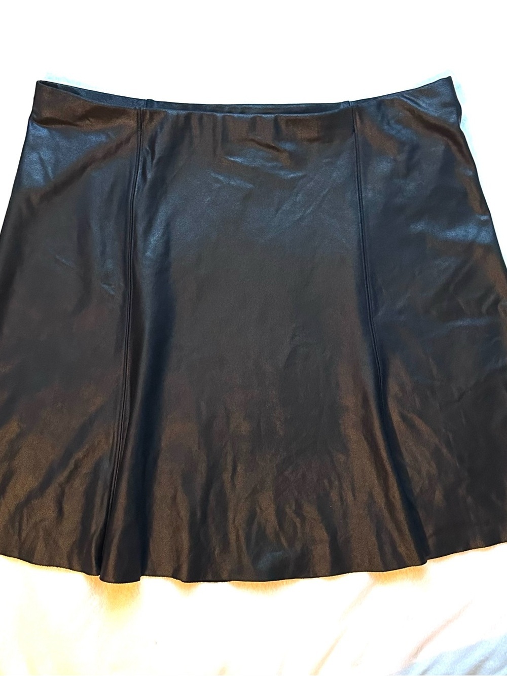 Spanx Faux Leather Flouncy Mini Skater Skirt Black Flare Women’s XL